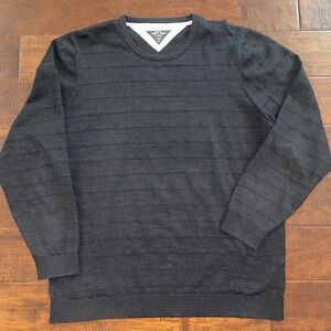 ADIDAS adiPURE Sweater Mens Large Black Striped L/S Pullover‎ Crew Wool Blend